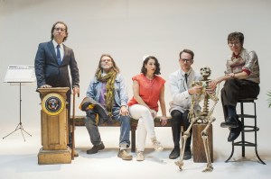 The Cast of, Dr. Glassheart (l to r: The President, Mike Amato; Rico from Puerto Rico, Joe Crow Ryan; Nadine the Nurse, Miz Stefani; Dr. Glassheart, Andrew Hoepfner; The Narrator, Jason Trachtenburg)